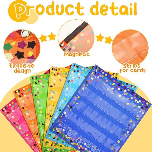 Ctosree 6 Pcs Confetti Colorful Magnetic Pocket Chart Squares Mini Pocket Charts for Classroom Teacher Organizer Back to School Resources for Preschool Kids Sentence Strips Cards Supplies, 14" x 17" in Saudi Arabia