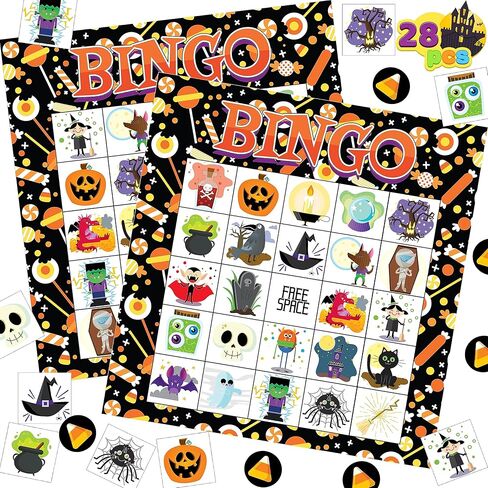 JOYIN 28 Player Halloween Themed Bingo Game Card for School/Family Activities Halloween Party Gifts Halloween Crafts for Classroom School Supplies Board Games in Saudi Arabia