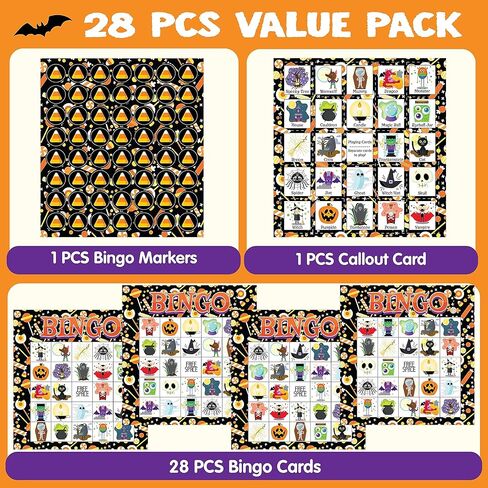 JOYIN 28 Player Halloween Themed Bingo Game Card for School/Family Activities Halloween Party Gifts Halloween Crafts for Classroom School Supplies Board Games in Saudi Arabia
