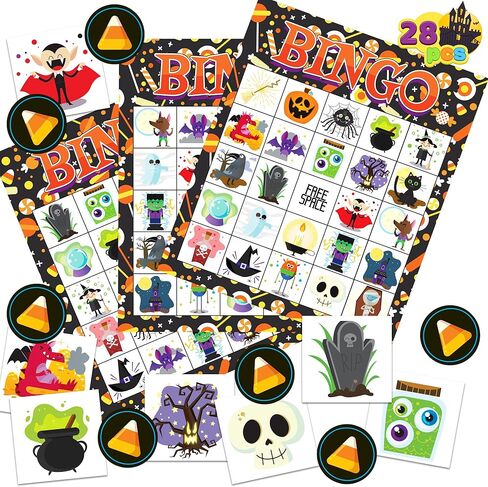 JOYIN 28 Player Halloween Themed Bingo Game Card for School/Family Activities Halloween Party Gifts Halloween Crafts for Classroom School Supplies Board Games in Saudi Arabia