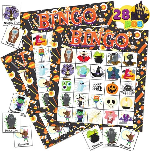 JOYIN 28 Player Halloween Themed Bingo Game Card for School/Family Activities Halloween Party Gifts Halloween Crafts for Classroom School Supplies Board Games in Saudi Arabia