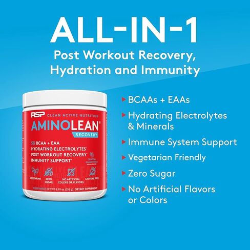 RSP AminoLean Blood Orange Flavor Post Workout Recovery Immunity Support, Vegan, No Sugar Added, 8.42 Ounce (Pack of 1) in Kuwait