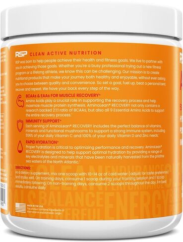 RSP AminoLean Blood Orange Flavor Post Workout Recovery Immunity Support, Vegan, No Sugar Added, 8.42 Ounce (Pack of 1) in Kuwait