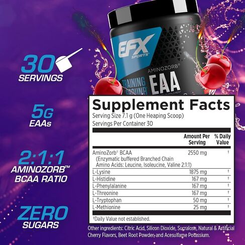ملعب التدريب الرياضي EFX EAA | مكمل الأحماض الأمينية الأساسية | تخليق الطاقة والبروتين | قبل التمرين أو أثناءه أو بعده | 40 حصة (قنبلة الكرز) in Kuwait