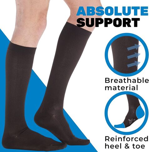 الدعم المطلق (4 أزواج) جوارب ضغط للرجال 20-30 مم زئبق - خرطوم ضغط قطني متدرج للرجال للعمل بالطائرة - صنع في الولايات المتحدة الأمريكية - رمادي وبني، كبير in Kuwait