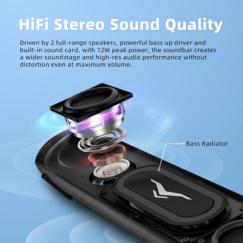 Solo Computer Speakers for Desktop PC, HiFi Stereo Soundbar with 4 RGB Modes, Bluetooth 5.3 & USB Plug-N-Play & 3.5mm Wired Connection, USB Powered Speakers for PC/Laptop/Desktop/Projector/Gaming in Kuwait