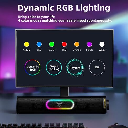 Solo Computer Speakers for Desktop PC, HiFi Stereo Soundbar with 4 RGB Modes, Bluetooth 5.3 & USB Plug-N-Play & 3.5mm Wired Connection, USB Powered Speakers for PC/Laptop/Desktop/Projector/Gaming in Kuwait
