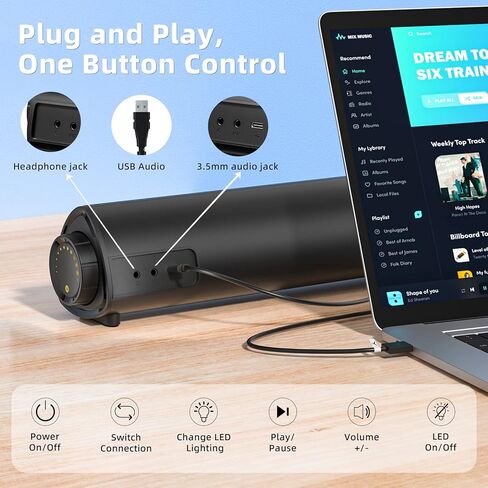 Solo Computer Speakers for Desktop PC, HiFi Stereo Soundbar with 4 RGB Modes, Bluetooth 5.3 & USB Plug-N-Play & 3.5mm Wired Connection, USB Powered Speakers for PC/Laptop/Desktop/Projector/Gaming in Kuwait