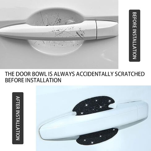 4 Pcs Crystal Car Door Handle Protector, Rhinestone Auto Door Handle Scratch Cover Guard Sticker, Car Door Handle Cup Protective Film Pad, Bling Vehicle Accessories (Black) in Saudi Arabia