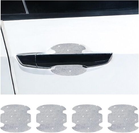 4 Pcs Crystal Car Door Handle Protector, Rhinestone Auto Door Handle Scratch Cover Guard Sticker, Car Door Handle Cup Protective Film Pad, Bling Vehicle Accessories (Black) in Saudi Arabia
