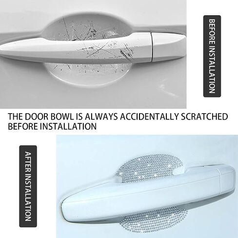 4 Pcs Crystal Car Door Handle Protector, Rhinestone Auto Door Handle Scratch Cover Guard Sticker, Car Door Handle Cup Protective Film Pad, Bling Vehicle Accessories (Black) in Saudi Arabia