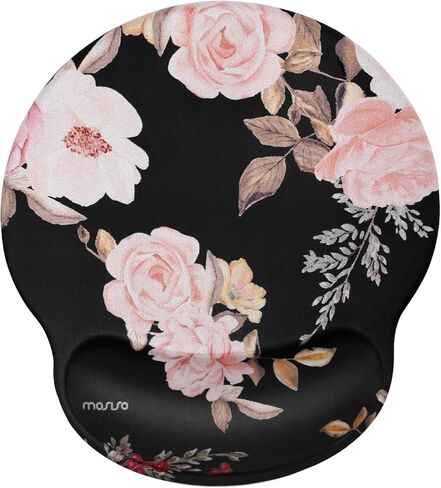 MOSISO Mouse Pad with Wrist Rest Support, Peony Ergonomic Mousepad Non-Slip Base Comfortable Home/Office Pain Relief & Easy Typing Cushion for Laptop with Neoprene Cloth & Raised Memory Foam, Black in Saudi Arabia