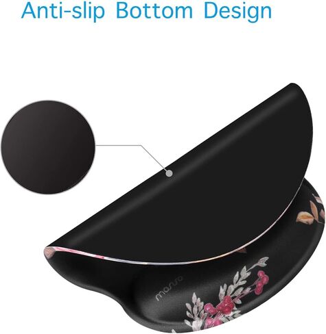 MOSISO Mouse Pad with Wrist Rest Support, Peony Ergonomic Mousepad Non-Slip Base Comfortable Home/Office Pain Relief & Easy Typing Cushion for Laptop with Neoprene Cloth & Raised Memory Foam, Black in Saudi Arabia