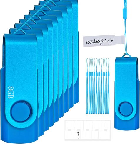 USB Memory Stick 8GB USB Flash Drive Bulk، Nicepicten Pendrive Thumb Drive 10 Pack Swivel Zip Drive USB 2.0 Jump Drive مع 10 قطع من الحبل وملصقات Memorias USB للمكتب | محرك أقراص USB سعة 8 جيجابايت، 10 عبوات، أزرق in Saudi Arabia