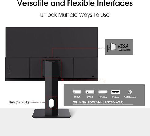 شاشة ألعاب G-sync مقاس 27 بوصة IPS 1440P HDR10 زاوية ميل/ارتفاع/دوران شاشة كمبيوتر عمودية قابلة للتعديل معدل تحديث عالٍ 165 هرتز/144 هرتز مع Crosshair 135% SRGB شاشة كمبيوتر HDMI/DP/USB2.0 in Saudi Arabia