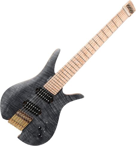 Headless Electric Guitar, 7 String Fanned Fret Travel Guitar (matte black) in Saudi Arabia
