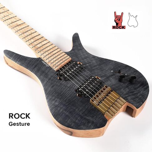 Headless Electric Guitar, 7 String Fanned Fret Travel Guitar (matte black) in Saudi Arabia