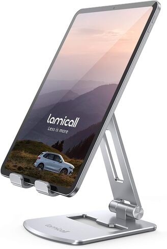 Lamicall Adjustable Tablet Stand Holder - Foldable Phone Dock, 360°Rotating Desktop Tablet Mount Gifts, for 4.7-13" Tablets, iPad Pro 11, 12.9 Air Mini, Tabs, Kindle, iPhone Air 17 Pro Max, Silver in Kuwait