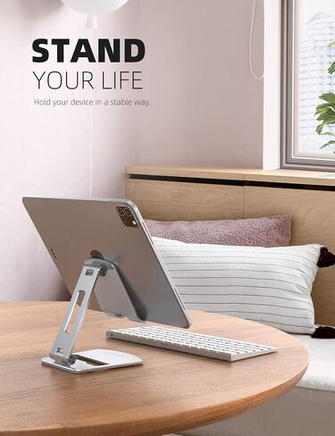 Lamicall Adjustable Tablet Stand Holder - Foldable Phone Dock, 360°Rotating Desktop Tablet Mount Gifts, for 4.7-13" Tablets, iPad Pro 11, 12.9 Air Mini, Tabs, Kindle, iPhone Air 17 Pro Max, Silver in Kuwait
