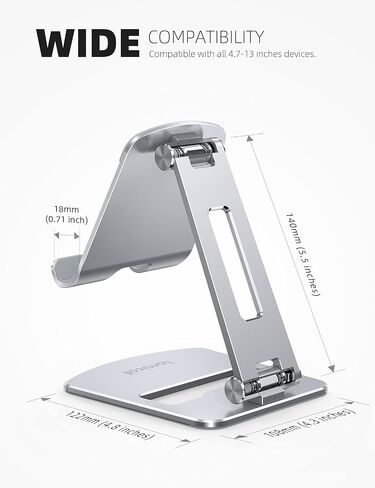 Lamicall Adjustable Tablet Stand Holder - Foldable Phone Dock, 360°Rotating Desktop Tablet Mount Gifts, for 4.7-13" Tablets, iPad Pro 11, 12.9 Air Mini, Tabs, Kindle, iPhone Air 17 Pro Max, Silver in Kuwait