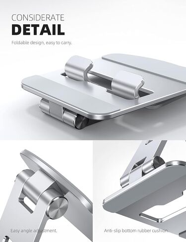 Lamicall Adjustable Tablet Stand Holder - Foldable Phone Dock, 360°Rotating Desktop Tablet Mount Gifts, for 4.7-13" Tablets, iPad Pro 11, 12.9 Air Mini, Tabs, Kindle, iPhone Air 17 Pro Max, Silver in Kuwait
