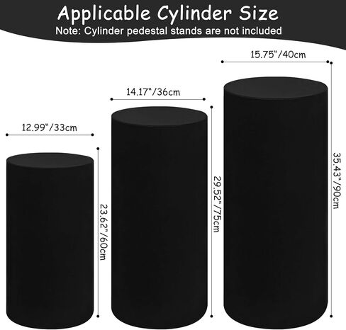 Set of 3 Spandex Cylinder Pedestal Stand Covers Stretchable Pillar Covers for Metal Cylinder Pedestal Stands Elastic Cylinder Plinth Display Covers for Baby Shower Birthday Decor（Big, Black） in Saudi Arabia