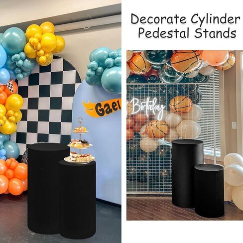 Set of 3 Spandex Cylinder Pedestal Stand Covers Stretchable Pillar Covers for Metal Cylinder Pedestal Stands Elastic Cylinder Plinth Display Covers for Baby Shower Birthday Decor（Big, Black） in Saudi Arabia