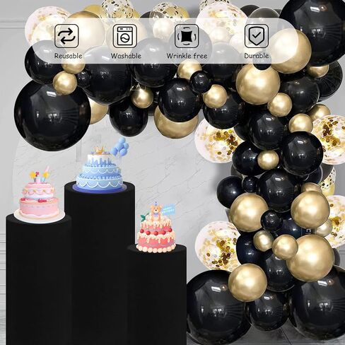 Set of 3 Spandex Cylinder Pedestal Stand Covers Stretchable Pillar Covers for Metal Cylinder Pedestal Stands Elastic Cylinder Plinth Display Covers for Baby Shower Birthday Decor（Big, Black） in Saudi Arabia