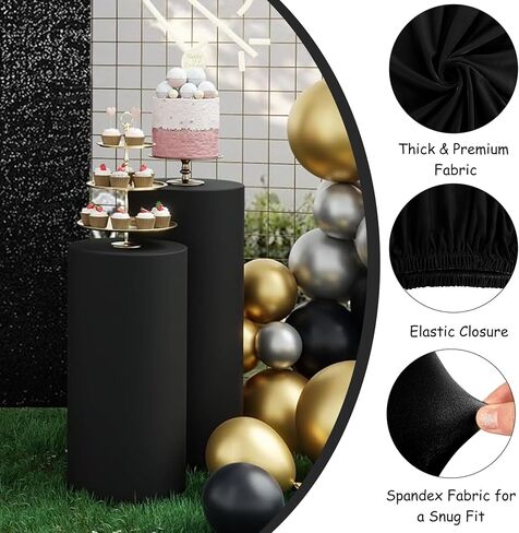 Set of 3 Spandex Cylinder Pedestal Stand Covers Stretchable Pillar Covers for Metal Cylinder Pedestal Stands Elastic Cylinder Plinth Display Covers for Baby Shower Birthday Decor（Big, Black） in Saudi Arabia
