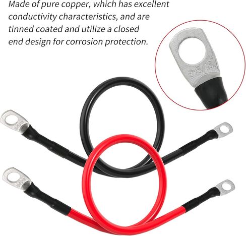 8 AWG Battery Cable 8 Gauge Power Inverter Cables with 5/16 Inch Lugs Both Ends for Solar Boat Marine RV Car 2 Pack (1FT) in Kuwait