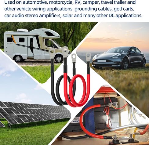 8 AWG Battery Cable 8 Gauge Power Inverter Cables with 5/16 Inch Lugs Both Ends for Solar Boat Marine RV Car 2 Pack (1FT) in Kuwait