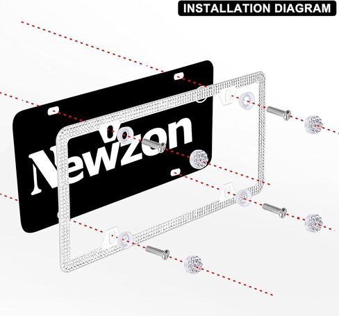 Newzon 4 ثقوب حجر الراين إطارات لوحة الترخيص ضئيلة الفولاذ المقاوم للصدأ البولندية مرآة إطار لوحة الترخيص 2 قطعة لوحة ترخيص السيارة يغطي الأبيض بلينغ الجبهة الخلفية حامل إطارات in Saudi Arabia