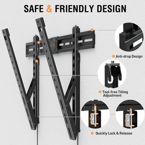 حامل تلفزيون قابل للإمالة فائق النحافة من ELIVED لمعظم أجهزة التلفاز مقاس 37-80 بوصة، حامل تلفزيون منخفض الحجم 0.8 بوصة، دعامات تلفزيون مثبتة على الحائط بحد أقصى VESA 600x400، يحمل ما يصل إلى 99 رطلاً. يناسب مسامير خشبية مقاس 8 بوصات و16 بوصة و24 بوصة. in Kuwait