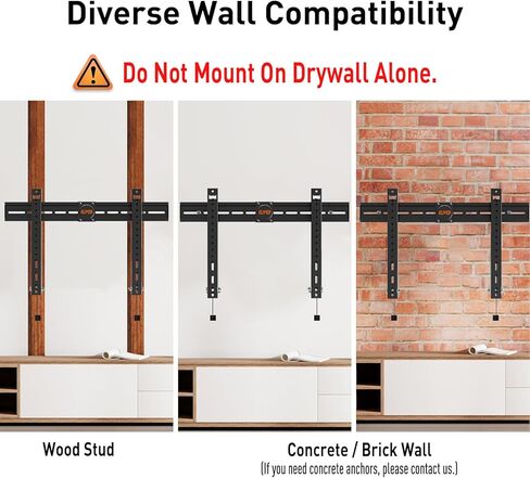 حامل تلفزيون قابل للإمالة فائق النحافة من ELIVED لمعظم أجهزة التلفاز مقاس 37-80 بوصة، حامل تلفزيون منخفض الحجم 0.8 بوصة، دعامات تلفزيون مثبتة على الحائط بحد أقصى VESA 600x400، يحمل ما يصل إلى 99 رطلاً. يناسب مسامير خشبية مقاس 8 بوصات و16 بوصة و24 بوصة. in Kuwait