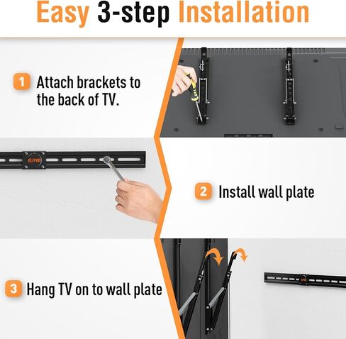 حامل تلفزيون قابل للإمالة فائق النحافة من ELIVED لمعظم أجهزة التلفاز مقاس 37-80 بوصة، حامل تلفزيون منخفض الحجم 0.8 بوصة، دعامات تلفزيون مثبتة على الحائط بحد أقصى VESA 600x400، يحمل ما يصل إلى 99 رطلاً. يناسب مسامير خشبية مقاس 8 بوصات و16 بوصة و24 بوصة. in Kuwait