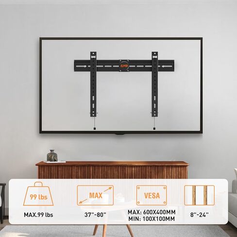 حامل تلفزيون قابل للإمالة فائق النحافة من ELIVED لمعظم أجهزة التلفاز مقاس 37-80 بوصة، حامل تلفزيون منخفض الحجم 0.8 بوصة، دعامات تلفزيون مثبتة على الحائط بحد أقصى VESA 600x400، يحمل ما يصل إلى 99 رطلاً. يناسب مسامير خشبية مقاس 8 بوصات و16 بوصة و24 بوصة. in Kuwait