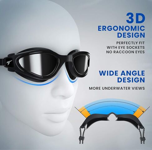 نظارات السباحة، نظارات السباحة المستقطبة المضادة للضباب للحماية من الأشعة فوق البنفسجية ومضادة للتسرب للرجال والنساء والبالغين in Kuwait