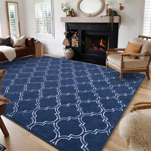 HOMORE Shag Area Rug for Living Room, 6x9 Memory Foam Rugs for Boys Bedroom, Fluffy Modern Indoor Area Rug and Carpets for Children Kids Nursery Bedside Play Room Decor, Navy/White in Saudi Arabia