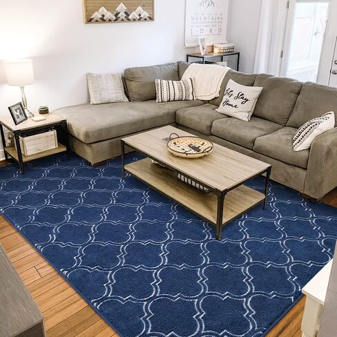 HOMORE Shag Area Rug for Living Room, 6x9 Memory Foam Rugs for Boys Bedroom, Fluffy Modern Indoor Area Rug and Carpets for Children Kids Nursery Bedside Play Room Decor, Navy/White in Saudi Arabia