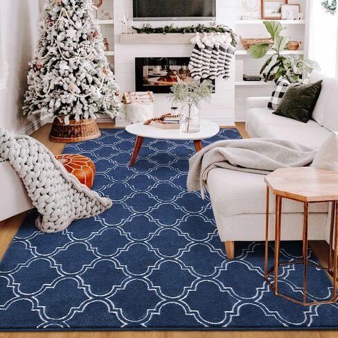HOMORE Shag Area Rug for Living Room, 6x9 Memory Foam Rugs for Boys Bedroom, Fluffy Modern Indoor Area Rug and Carpets for Children Kids Nursery Bedside Play Room Decor, Navy/White in Saudi Arabia