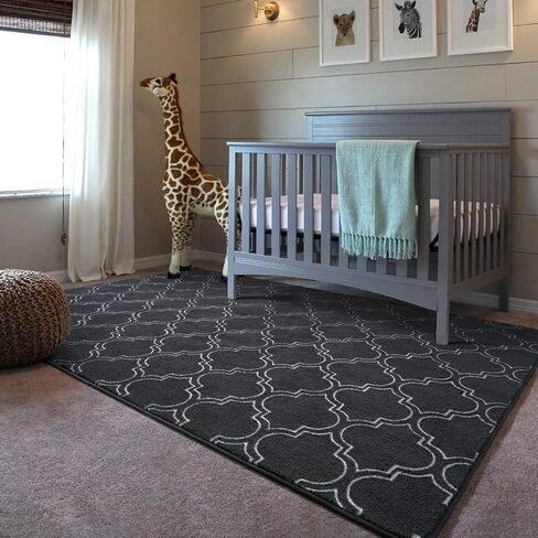 HOMORE Shag Area Rug for Living Room, 6x9 Memory Foam Rugs for Boys Bedroom, Fluffy Modern Indoor Area Rug and Carpets for Children Kids Nursery Bedside Play Room Decor, Navy/White in Saudi Arabia