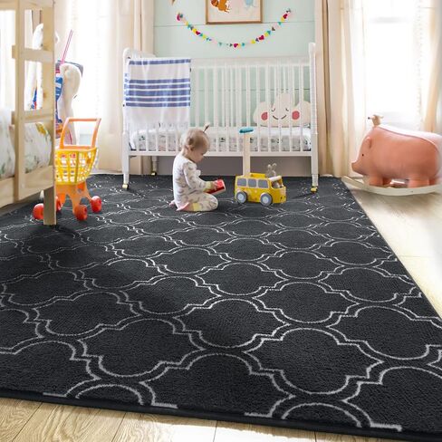 HOMORE Shag Area Rug for Living Room, 6x9 Memory Foam Rugs for Boys Bedroom, Fluffy Modern Indoor Area Rug and Carpets for Children Kids Nursery Bedside Play Room Decor, Navy/White in Saudi Arabia