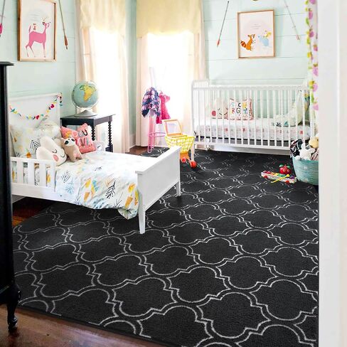 HOMORE Shag Area Rug for Living Room, 6x9 Memory Foam Rugs for Boys Bedroom, Fluffy Modern Indoor Area Rug and Carpets for Children Kids Nursery Bedside Play Room Decor, Navy/White in Saudi Arabia