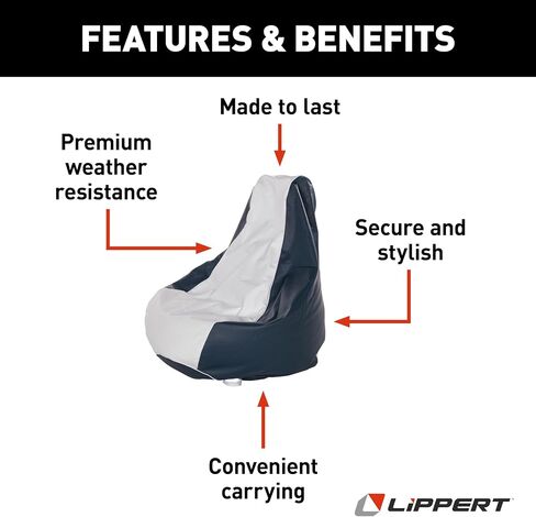 Lippert Taylor Made Marine Bean Bag Chair for Boats, Docks, Beaches, Marine Grade Vinyl, Twin-Zipper Design, Weather-Resistant, Water-Repellent, Carrying Handles, White/Navy – 2020193616 in Saudi Arabia