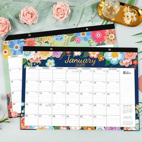 2024-2025 Desk Calendar - Desk Calendar 2024-2025 from JUL. 2024 - DEC. 2025, 17" x 12", 18 Monthly Desk/Wall Calendar 2-in-1, Thick Paper with 2 Corner Protectors, Large Unruled Blocks - Blue Floral in Saudi Arabia