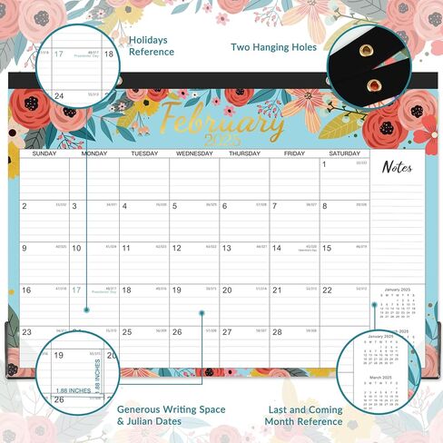 2024-2025 Desk Calendar - Desk Calendar 2024-2025 from JUL. 2024 - DEC. 2025, 17" x 12", 18 Monthly Desk/Wall Calendar 2-in-1, Thick Paper with 2 Corner Protectors, Large Unruled Blocks - Blue Floral in Saudi Arabia