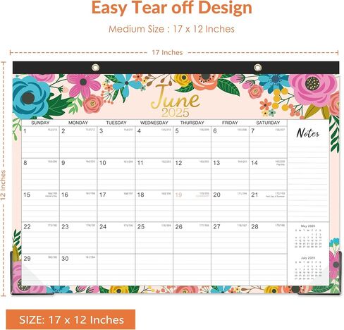 2024-2025 Desk Calendar - Desk Calendar 2024-2025 from JUL. 2024 - DEC. 2025, 17" x 12", 18 Monthly Desk/Wall Calendar 2-in-1, Thick Paper with 2 Corner Protectors, Large Unruled Blocks - Blue Floral in Saudi Arabia