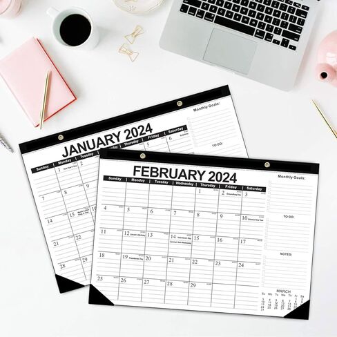 WAVEYU 2024 Desk Wall Calendar, Monthly Desk Pad for Men Women, Calendar for Table Office Home School, 17" x 12", January 2024 - June 2025, Black in Kuwait
