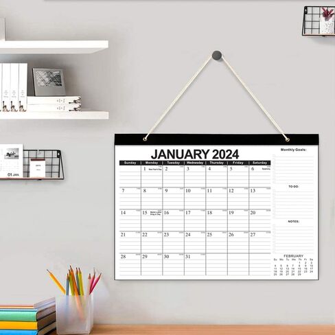 WAVEYU 2024 Desk Wall Calendar, Monthly Desk Pad for Men Women, Calendar for Table Office Home School, 17" x 12", January 2024 - June 2025, Black in Kuwait