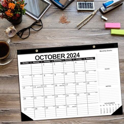 WAVEYU 2024 Desk Wall Calendar, Monthly Desk Pad for Men Women, Calendar for Table Office Home School, 17" x 12", January 2024 - June 2025, Black in Kuwait